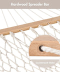 Close-up of Double Rope Hammock With Hardwood Spreader Bar And Carrying Bag 450 Lbs Capacity for Two People, showing countersunk holes.