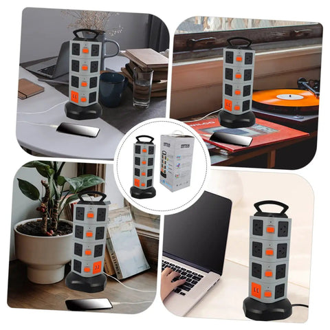 Heavy Duty Usb Power Strip With Secure Outlet Protectors Multi Port Smart Charger Fireproof Build For Phones Tablets, shown with multiple devices.