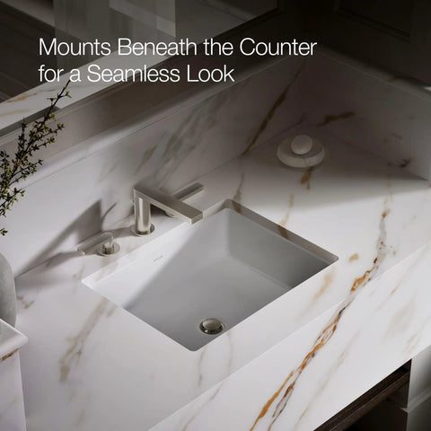 Top Shelf Rectangular Undermount Bathroom Sink In Crisp White Vitreous China With Sleek Geometric Lines And Zero Hassle Wall Counter Installation For That Fresh Modern Look