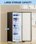 Massive Seven Point Zero Cubic Foot Upright Deep Freezer heavy duty stand up cold storage with adjustable shelves and door open.