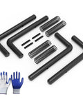 Four Piece Spring Loaded Trailer Gate Latch Kit Heavy Duty Steel Replacement For Trailers Sheds Farms And Backyards Easy Install No Hassle Durable Latch Hardware Keeps Doors Secure 819t Black displayed with gloves