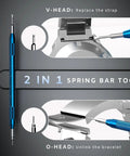 2 in 1 spring bar tool from Comprehensive Pro Grade Watch Repair Kit for battery and link removal, strap adjustment in blue.