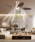 ALSKXaxna Ceiling Fan with Lights and Timer 5 Blades Modern Chandelier 45W in stylish living room setting.