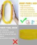 Comparison of fuel hoses highlighting features of high elasticity and transparency for 12V Fuel Transfer Pump Kit Moves Up To 120 Gallons Per Hour Of Gas Or Diesel With Flexible Fuel Hose And Dual Power Cables Great For Cars Boats Equipment And Home Garage Fueling.
