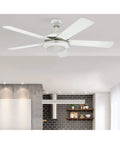 52 Inch Indoor Ceiling Fan With Light In White Finish, Reversible White And White Washed Pine Blades, 16W Dimmable LED Light Kit
