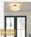 Room with snow view featuring Black Semi Flush Mount Ceiling Light With Fabric Shade In Quatrefoil Shape, No Fuss Farmhouse 13 Inch Ceiling Fixture