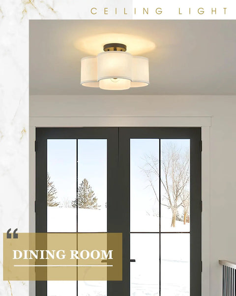 Room with snow view featuring Black Semi Flush Mount Ceiling Light With Fabric Shade In Quatrefoil Shape, No Fuss Farmhouse 13 Inch Ceiling Fixture