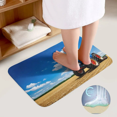 Ultra Soft Coral Velvet 2 Piece Bath Rug Set With Non Slip U Shaped Contour Toilet Mat And Fantasy Farm Tractor Print Absorbent Plush Bath Mats Machine Washable Home Decor Must Have showcasing tractor print design