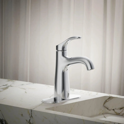 Simplice One Hole Single Handle Bathroom Sink Faucet With Clicker Drain Five And One Eighth Inch Spout Reach 1.2 GPM