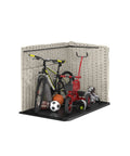 Horizontal Outdoor Storage Shed For Trash Cans And Yard Tools All Weather Resin With Soft Close Lid showing interior space
