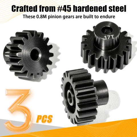 0.8M Pinion Gear Set Hardened Steel 3.175mm Shaft 16T 17T 18T With Screws And Hex For Tamiya Traxxas Arrma Axial Losi HPI 1/10 RC Car Brushless Upgrade Dope Performance