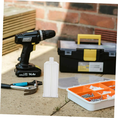 Dual Component Adhesive Dispenser Tubes With Precise Glue Dispensing And Steady Flow Control 50ml Resin Cartridges Portable Plastic Cartridges For Outdoor Repairs And Construction Projects, white cartridge on worksite