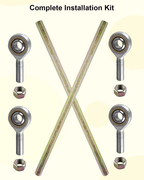 Two Pack Adjustable Steering Shaft Tie Rod Ball Joint Kit for Off Road Go Karts, ATVs, 310mm to 340mm, complete installation kit