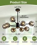 8 Light Chandelier Pendant Lighting Black With Glass Globes Dope Vintage Sputnik Ceiling Light Fixture for Kitchen Dimensions