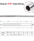 Diagram of Three Sixteenth Inch Stainless Steel Swage Lag Screws for Wood Posts Right and Left Hand Threads Beefy Cable Railing Kit