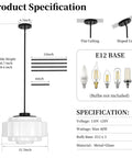 puncoll Vintage Black Milk Glass Pendant Light, 15.7'' White Chandelier dimensions and specifications for adjustable height and E12 base options.