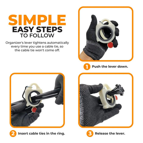 Step-by-step use of Zip Tie Organizer 2Pack Light Plastic Cable Tie Holder Reusable Simple Use White Utility Clip.