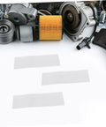 12-Piece Automotive Bumper Repair Mesh Kit For Thermoplastic Fixes, stainless steel wire mesh patches, car parts in background.