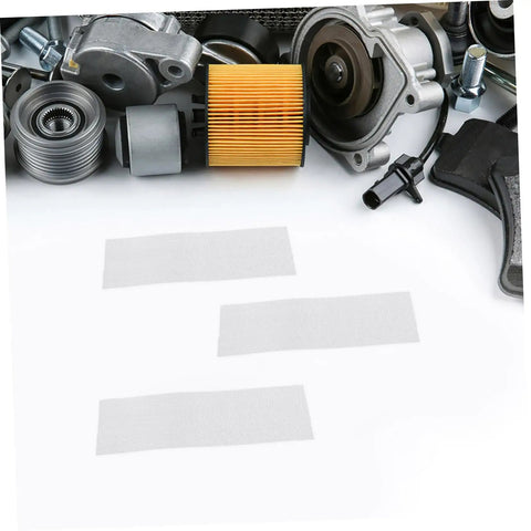 12-Piece Automotive Bumper Repair Mesh Kit For Thermoplastic Fixes, stainless steel wire mesh patches, car parts in background.