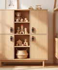Professional Grade Black T Bar Cabinet Knobs Rustic Single Hole Zinc Alloy Drawer Pulls on a wooden storage cabinet.