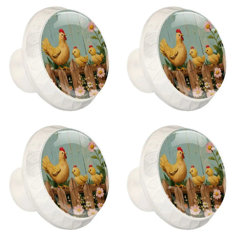 White Dresser Knobs Set 4 Pieces with Cool Flower and Chicken Fence Pattern for Drawers Cabinets Kitchen Wardrobe 35mm Durable ABS Crystal Glass Pull Handles