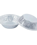 Heavy Duty 5 Inch Mini Pie Pans Pack Of 50 Disposable Aluminum Tart Tins for Baking Personal Mini Pies, shown with two pans displayed.