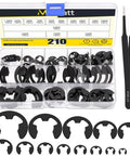 Black E Clip Assortment Kit With 14 Sizes External Retaining Rings 1.5mm To 22mm 211 Pieces Includes Tweezer And Storage Box Image