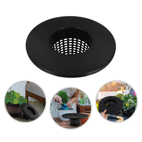 Durable Hydroponic Mesh Net Pots Buckets With High Drainage, shown with plants in garden and greenhouse setups.
