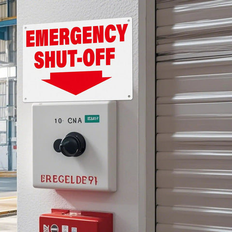 2 Pack Aluminum Tough As Nails Emergency Shut Off Signs 10 By 7 Inches Waterproof and Durable High Visibility for industrial use
