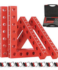 Heavy Duty Corner Clamps For Woodworking, 4 Pack 5.5 Inch Aluminum Right Angle Positioning Squares with red positioning jigs.