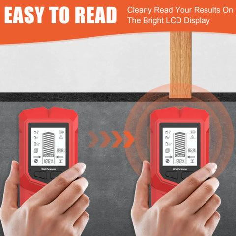 Dpofirs Stud Finder Wall Scanner with LCD Display, 7 in 1 Detector being held, showing easy-to-read screen results.