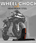 Universal Motorcycle Wheel Chock For Stand And Trailer, Fully Adjustable, Detachable And Foldable, Securing Sport Bike