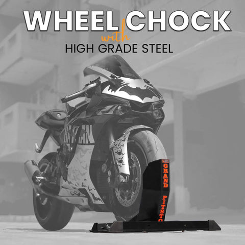 Universal Motorcycle Wheel Chock For Stand And Trailer, Fully Adjustable, Detachable And Foldable, Securing Sport Bike