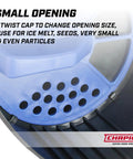Close-up of small opening on 64 Ounce Black Poly Hand Shaker Spreader For Turf Fertilizer Grass Seed Salt And Sand