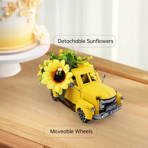Sunny Sunflower Table Decor With Metal Truck Farmhouse Mini Pickup Realistic Yellow Flowers For Tiered Tray Kitchen And Living Room Decor Bright Summer Vibe Home Accent