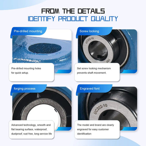 Heavy Duty Pillow Block Bearing Five Eighth Inch Bore Mounted With Cast Iron Base Self Aligning Chrome Bearings 2 Pack Built To Last Easy Install Durable No Fuss Mounting For Industrial Machinery, close-up detail