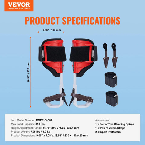 Product image showing Aluminum Tree Climbing Spikes 1 Pair With Straps And Spike Protectors 350 Pound Load Capacity Arborist Gear.