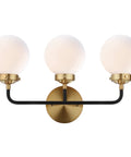 22 Inch Brass Gold Black White 3 Light LED Wall Sconce Vanity Lighting With Clear Glass Globe Shades For Bathroom Mirror And Hallway Modern Vibe Sleek Contemporary UL Listed, front view