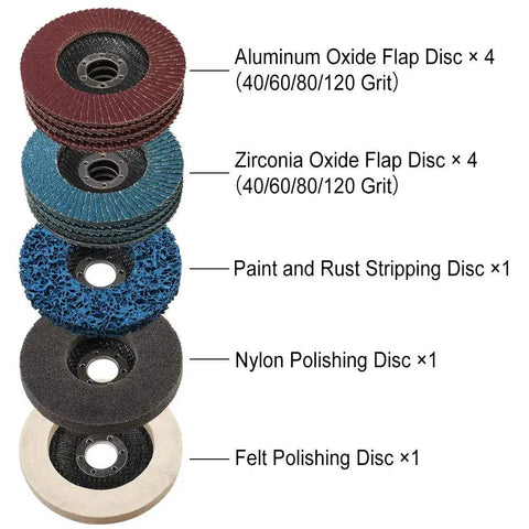 Grab And Go All In One Flap Disc Kit For Angle Grinder 4.5 Inch 11 Piece Grinding And Polishing Set with various discs