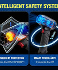 Cordless Car Dryer Air Blower 680 CFM Jet Turbo Fan showing overheat and power-save safety features.