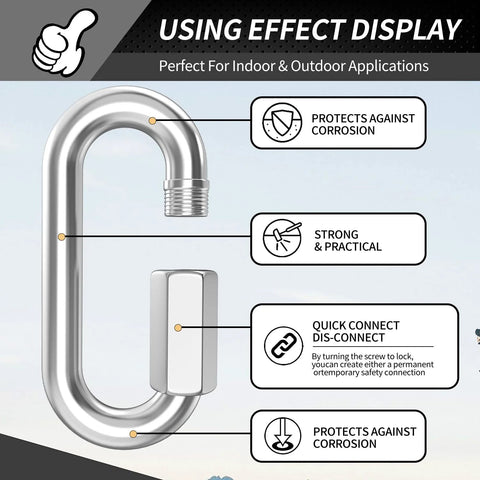 15 Pack Heavy Duty Chain Hooks Quick Links In 304 Stainless Steel One Quarter Inch Locking Carabiners Anti Rust Chain Connectors