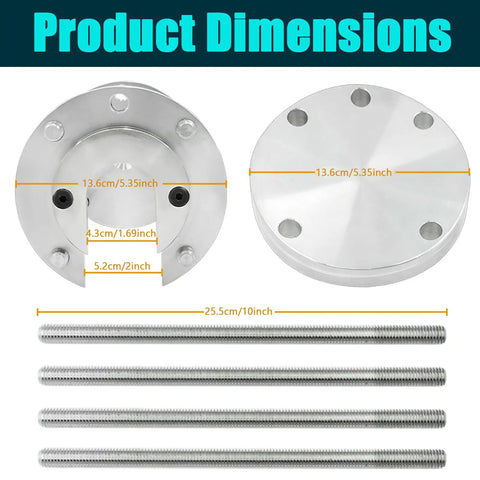 Beefed Up Prop Puller Kit dimensions showing plate diameter and bolt length for 3 and 4 blade boat propeller removal tool