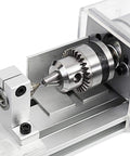 Top Shelf Mini Lathe Beads Polisher With Variable Speed Motor For Smooth Wood Turning And Precision Engraving Solid Aluminum Build close-up of the motor and chuck.