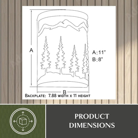 Diagram of Rustic Tree Sconce Wall Light With Amber Flake Glass showing dimensions 7.88" width and 11" height.