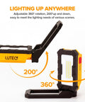 Rechargeable 1000 Lumen LED Magnetic Work Light with 360 Degree Rotation and 200 Degree Swivel Magnetic Base shown open