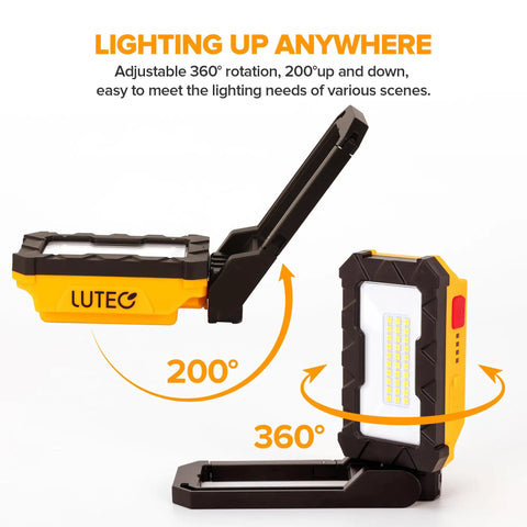 Rechargeable 1000 Lumen LED Magnetic Work Light with 360 Degree Rotation and 200 Degree Swivel Magnetic Base shown open