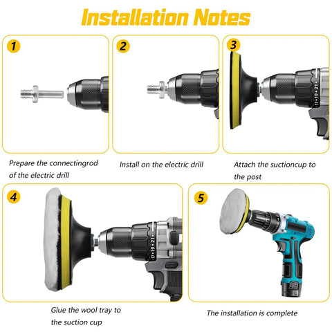 Installation guide for Six Piece 4 Inch Wool Buffing Pads For Drill Polishing And Waxing Pro Grade Car Detailing And Home Projects