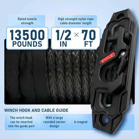 13,500 Pound Recovery Winch With 1/2 Inch Synthetic Rope For SUVs Trucks Jeeps And Off Road Recovery Heavy Duty 12V Electric Winch With High Torque Motor Dark Gray Built For Tough Trails Mud And Snow Recovery, winch hook guide