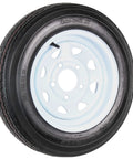 Front view of Two Pack Trailer Tire Rim Combo 4.80-12 480-12 5 Lug On 4.5 Inch Center White Spoke Wheel Built For Durability With A Two Year Warranty And Roadside Assistance