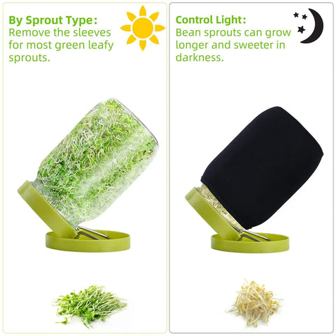 Sprouting Jar Kit For Homegrown Sprouts With Mason Jar Sprouter, Stainless Lids, Blackout Sleeves And Drain Tray, Easy Drainage